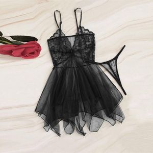 Bras Sets Elegant Reverie Sexy Lingerie Dress Women'S Lace Fluoroscopy Beauty Tulle Underwear Set Seductive Mesh Sleepwear For Women