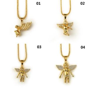 New 18K Gold Plated Boy Angel & Girl Angels Pendant Micro Angel Piece Necklace For Men Women Hip Hop Charm jewelry 221c