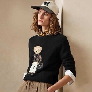 Moletons femininos moletons moletons de alta idade, reduzindo o Instagram versátil estilo faculdade clássico bear bordado de lã caxemira suéter top para mulheres