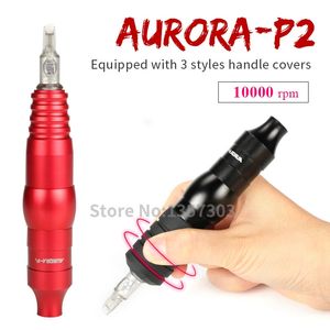 タトゥーマシンプロフェッショナルAurorap2 3つのグリップカバーRCA接続用品メイクアップ231130を備えたロータリーアルミニウムガン