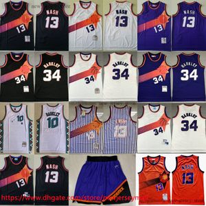 Mitchell och Ness 1996-97 Basketball 13 Steve Nash Jersey Stitch Classic Vintage 34 Charles Barkley Jerseys Retro White 1995 All-Star Breattable Sports Shirts Black