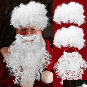 Decorações de Natal Decoração Papai Noel Barba Simada Peruca Branca DIY Enfeites Xmas Cosplay Prop Ano Festa Decoração Suprimentos Drop Dhkwo