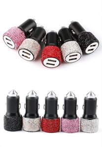 Bling Bling Dual USB -biladapter flera portar Rhinestones Crystal Fast Charging Phone Quick Charge Diamond Car Charger Android