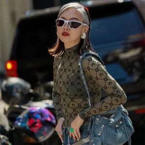 Women s Sweater Moon Mesh Flocking See Through Tops T shirt High Street Fashion Sexy Transparent Skinny Slim Tee Shirt Ins 2023 Summer 231201