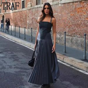 Casual Dresses Pleated Corset Dress Woman Slip Backless Long For Women 2023 Autumn Bodycon Maxi Ruched Party