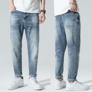 Löst fit jeans män mörkblå sommar harem baggy byxor sträcker denim byxor för man streetwear koreansk stil
