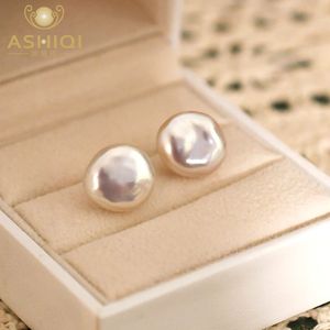 Orecchini a bottone ASHIQI alla moda con perle d'acqua dolce naturali in argento sterling 925 per le donne Gioielli da sposa 231130