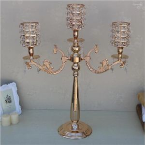Kerzenhalter Gold 3 Arme Kandelaber 67 cm hoch Metallhalter für Hochzeitstisch / Veranstaltungen / Party-Mittelstück / Heimdekoration 10 Stück / Los