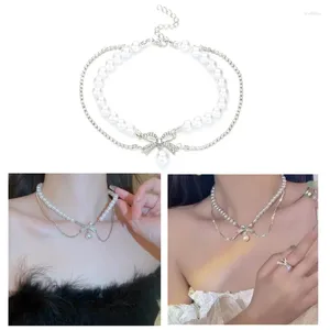 Naszyjnik Zestaw Kpop podwójny łańcuch Choker Cyrkon Kryształowe koraliki Naszyjnik/bransoletka/kolczyki Akcesorium biżuterii Bishling Jewelry For Women Girls