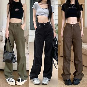 Women's T Shirts Style High Waist Cargo Pants Straight Tube Loose Bf Casual