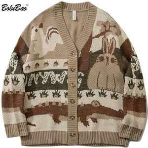 Herrtröjor Bolubao vintage cardigan överdimensionerade tröja män pullover hip hop streetwear lösa stickade hajujuku tecknad stickad hane 231130