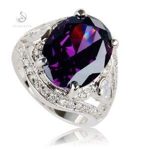 SHUNXUNZE Favourite sell Engagement Wedding rings Jewelry Accessories for women Purple Cubic Zirconia Rhodium Plated R543 s2255657