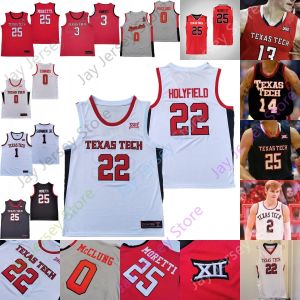 Anpassad Texas Tech Basketball Jersey NCAA College Holyfield Ramsey Moretti Chris Clarke Vladislav Goldin Clarence Nadolny McClung