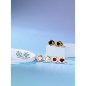 Blue box TF Classic designer tiff earring top T Family V Gold Round Brand Ear Studs Crafted White Fritillaria Red Agate Double Letter Versatile Women Jewelry Earrings