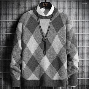 Erkek Sweaters Sonbahar Sıradan Kazak Yuvarlak Boyun Rhombus Desen Vintage Erkek Külot Uzun Kollu Sıcak Örme Erkekler Retro Argyle