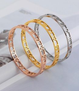 2014 Mode Silber RoseGelb Gold 316L Edelstahl hohle römische Zahlen Manschettenarmband Schmuck für Frauen7202697