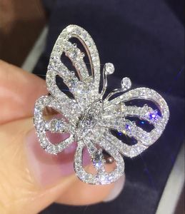 Lśniący 925 Pierścienie srebrnego srebrnego motyla Naturalny biały szafirowy pierścień diamentowy dla kobiet biżuteria zaręczynowa Rozmiar 5 16365751