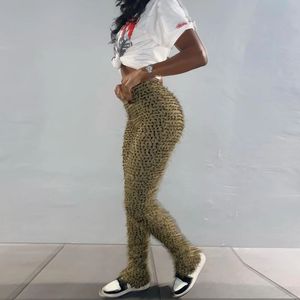 Frauen Hosen Falten Leopard Herfst Undefiniert High Street Mantel Slim Attirewear Stretchy Taille Körper Gestaltung Streetwear 231201