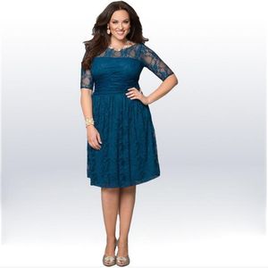 Lace Jewel 1/2 Sleeve Bridesmaid Dress Knee-length Plus Size Bridesmaids' & Formal Dresses