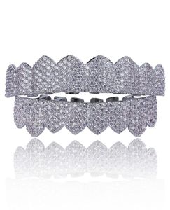 Micro pave zircônia cúbica prata ouro cor dentes grelhadores hiphop rocker halloween gelado tampas topbottom fang grills conjunto bling te4373252