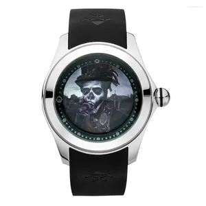 Wristwatches Steampunk Watch Luxury Automatic Watches Men 46mm Mechanical Bubble Glass Skull Ball Dial Designer Clocks KAFYASE