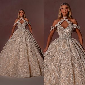 Abito da ballo di cristallo di lusso Abito da sposa Abiti da sposa con spalle scoperte Pizzo in rilievo Taglie forti Vestido De Novia