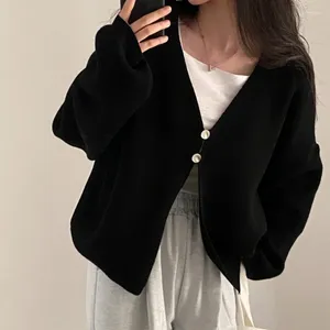 Maglieria da donna Cardigan lavorato a maglia corto allentato nero da donna Giacca maglione casual a maniche lunghe autunno primavera