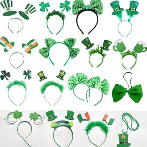 St. Patrick's Day pannband gröna shamrock clover topp hatt boppers pärlor halsband olika stilar för irländska fest gynnar kostymtillbehör gröna