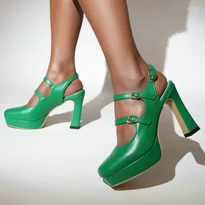Sandals Bright Green Orange Blue Color Closed Toe Summer Mary Janes Heels Mature Sexy Woman Double Strap Platform Thick