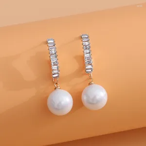 Stud Earrings Simple Style Fashion Pearl Pendant Drop For Women Cubic Zirconia Wedding Female Jewelry 2023 Trend