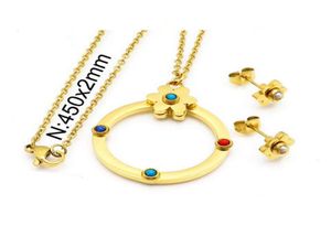 Stainless steel Earrings necklace bears jewelry set Collar Pendientes de oso Conjunto de joyas5502173
