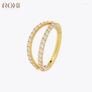 Stud Earrings ROXI Punk Geometric Zircons Earring For Women 925 Sterling Silver Gold/Silver Color C Shape Nose Body Piercing Jewelry