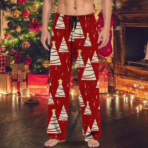 Мужские брюки Мужские рождественские повседневные пижамные брюки с завязками и карманами Семейная вечеринка Свободные мягкие прямые брюки с принтом «Рождественская елка» 231130