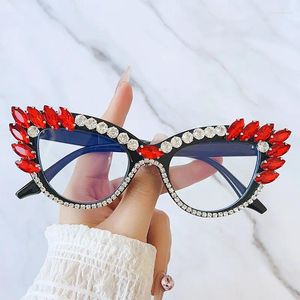 サングラスShauna Retro Cat Eye Women Luxury Crystal Glasses Frame Clear Anti-Blue Light Eyewear Men Optical