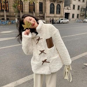 Damen Trenchcoats Lammwolljacke für Fried Street Plüsch verdickt lässig vielseitig Herbst und Winter koreanische Version Schleife Baumwolljacke