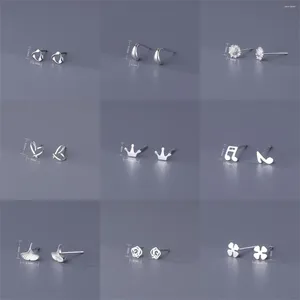 Brincos de parafuso prisioneiro coreano prata cor agulhas tragus piercing studs para mulheres 2pc flores coração na moda orelha corpo jóias