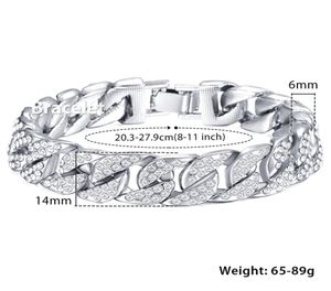 Men039S 팔찌 힙합 마이애미 커브 쿠바 링크 체인 아이스 아웃 CZ 수컷 보석류 드롭 14mm kgb402012044