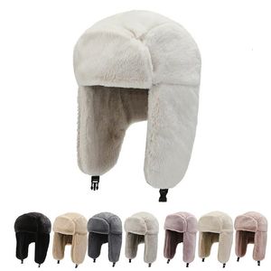 Cappelli da cacciatore Cappello da sci invernale da ciclismo Paraorecchie caldi Addensare Orecchio di peluche Cappello adulato per uomo e donna Berretto antivento in pelliccia sintetica Cappello bomber russo 231201