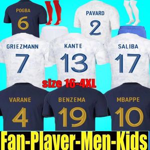 S-4XL Benzema Soccer Jerseys 2024 French Mbappe Griezmann Pogba Giroud Tchouameni Home Away 23 24 Francia Football Men Kids Kit