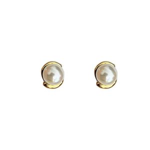 Natural Pearl Ear Stud 18k Gold Cover mässing Little Crystal Inset308b