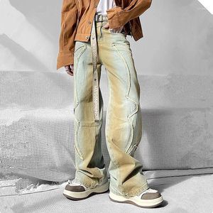 Mäns jeans y2k streetwear tvättade blå gamla baggy staplade byxor för män klädkvinnor förlorar hiphop -denimbyxor pantalon homme