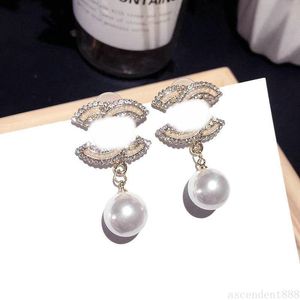 Luxury Letter Stud Brand Earrings Designer Jewelry Geometric Women Crystal Rhinestone Pearl Earring Wedding Party Gift
