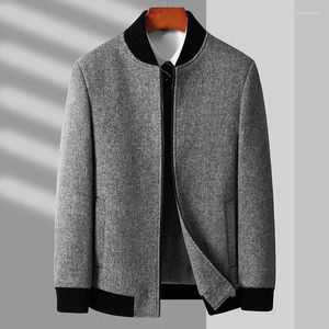 Herrjackor Autumn Winter Wool Male Luxury Stand Collar HerringBone Casual Coats Fashion Slim Fit Thicken Man