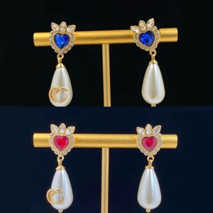 Luxury designer Dangle Earrings Red Blue gemstone rhinestone resin pendant earrings women wedding party Engagement gift jewelry