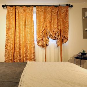 Curtain Orange Leaves Short Curtains For Kitchen Sheer Tulle Drapes Door Window Home Decor Balcony Tie-up Roman