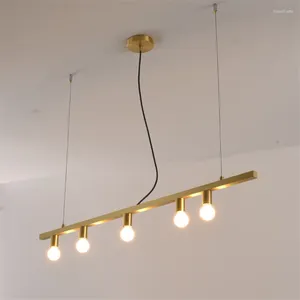 Pendant Lamps Nordic Brass One-word Lights Modern Copper Living Room Dining Table Hanging Art Long Rod Bar Restaurant Fixtures