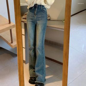 Kvinnors jeans 2023 Y2K Vintage tvättade hög midja Micro-blared Slim Look Long Moping Pants High Street for Women