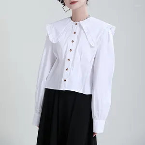 Kvinnors blusar Zhongchuang Rizhen 2023 Autumn and Winter Fashion Design Retro Big Collar Shirt Slim Lantern Sleeve Lapel Top Women