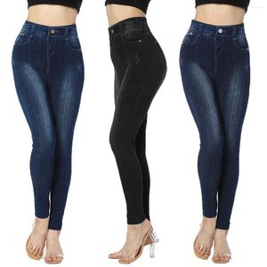 Leggings femininas sexy menina malha cintura alta faux jeans denim fitness femme pantalon sem costura mulheres impressão jeggings algodão