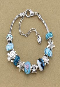Fili Perline magiche blu Bracciale in argento 925 stella marina tartaruga oro come regalo di gioielli fai da te5384177